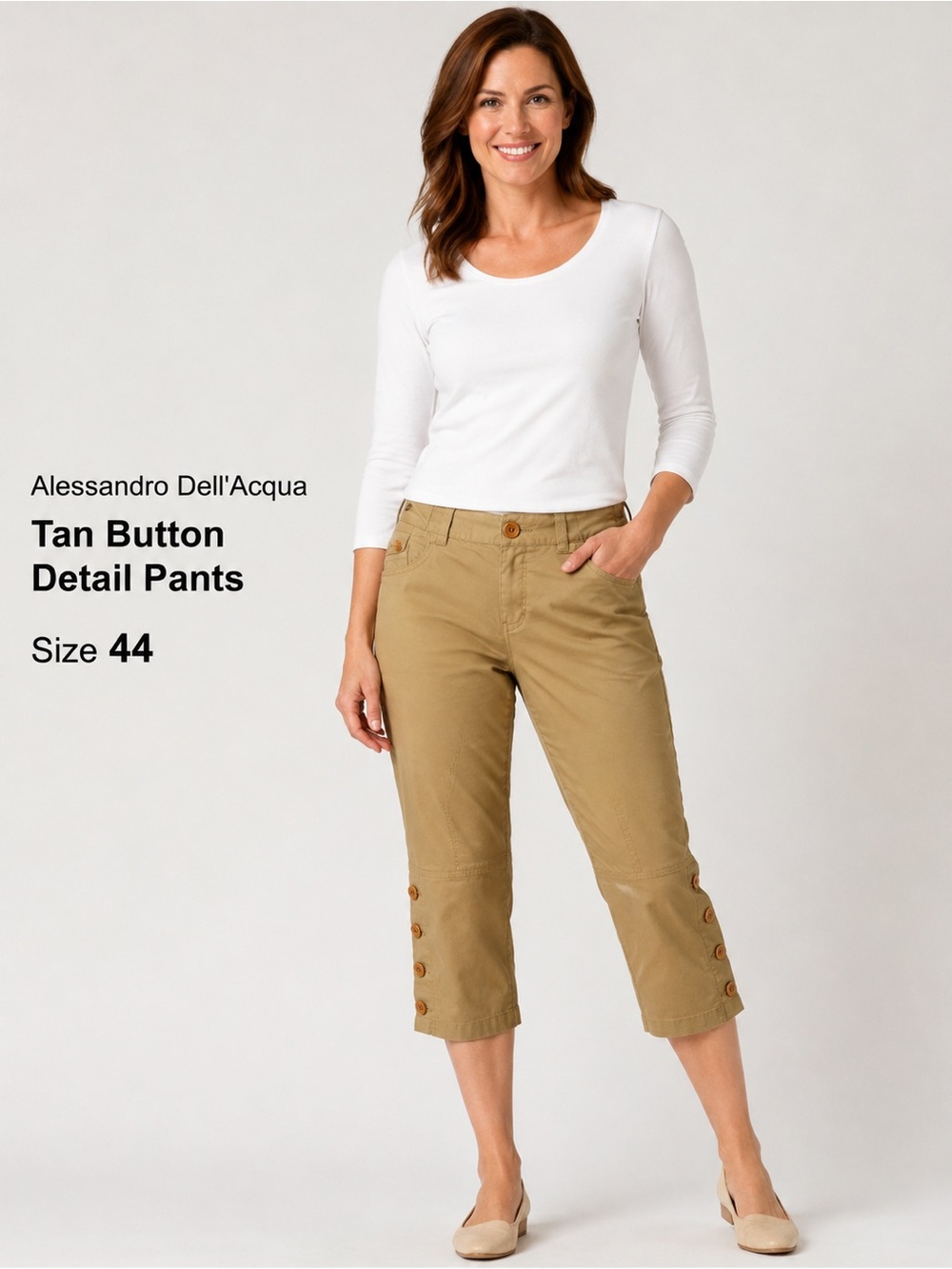 Alessandro Dell'Acqua Tan comfort Button Detail women Pants Size 44